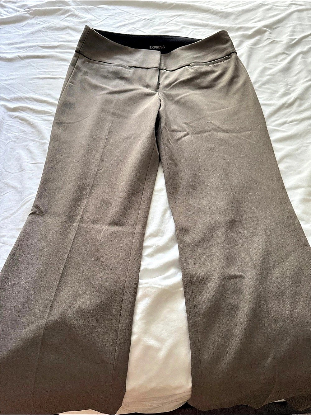 Express Editor Low Rise Flare Pants in Brown